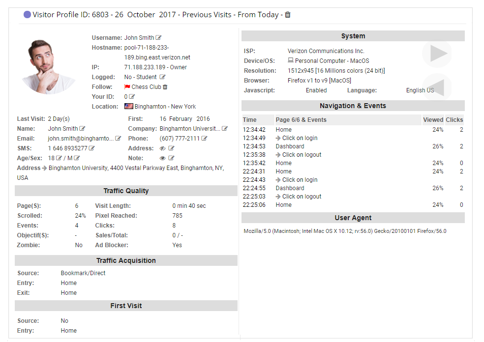 Detailed profile for each user - AFS Analytics